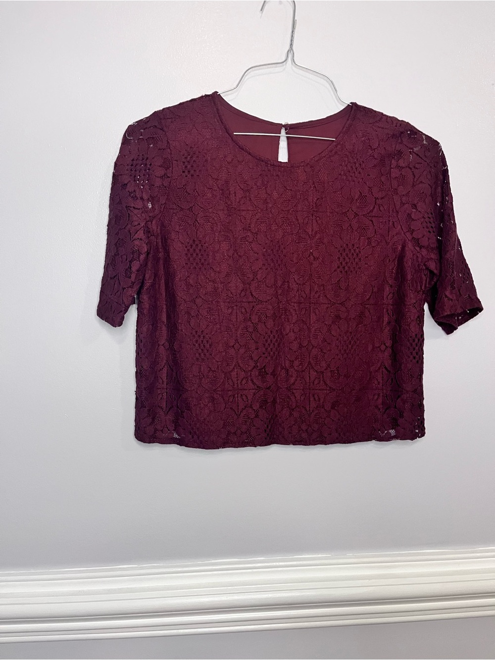 Abercrombie & Fitch Burgundy Lace Short-Sleeve Blouse